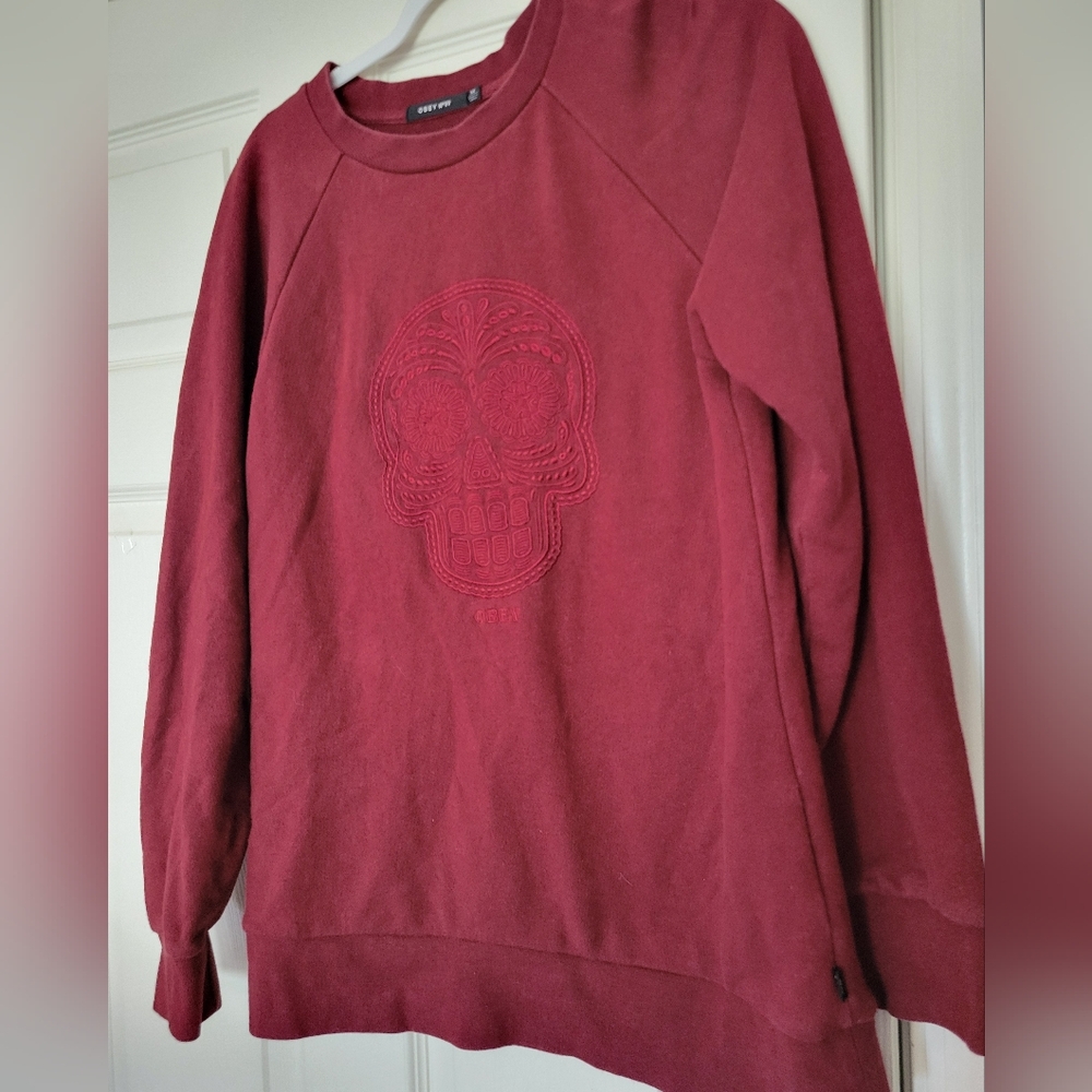 Obey Sweatshirt Calavera Sugar Skull Day Of The Dead Maroon Crew Neck Women’s M